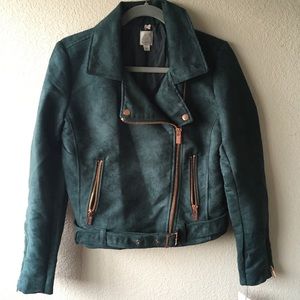 LC Runway Collection Green Suede Moto Jacket